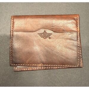 Dockers Brown Leather Slim Bifold Wallet Double‎ ID Window Card Case Distressed